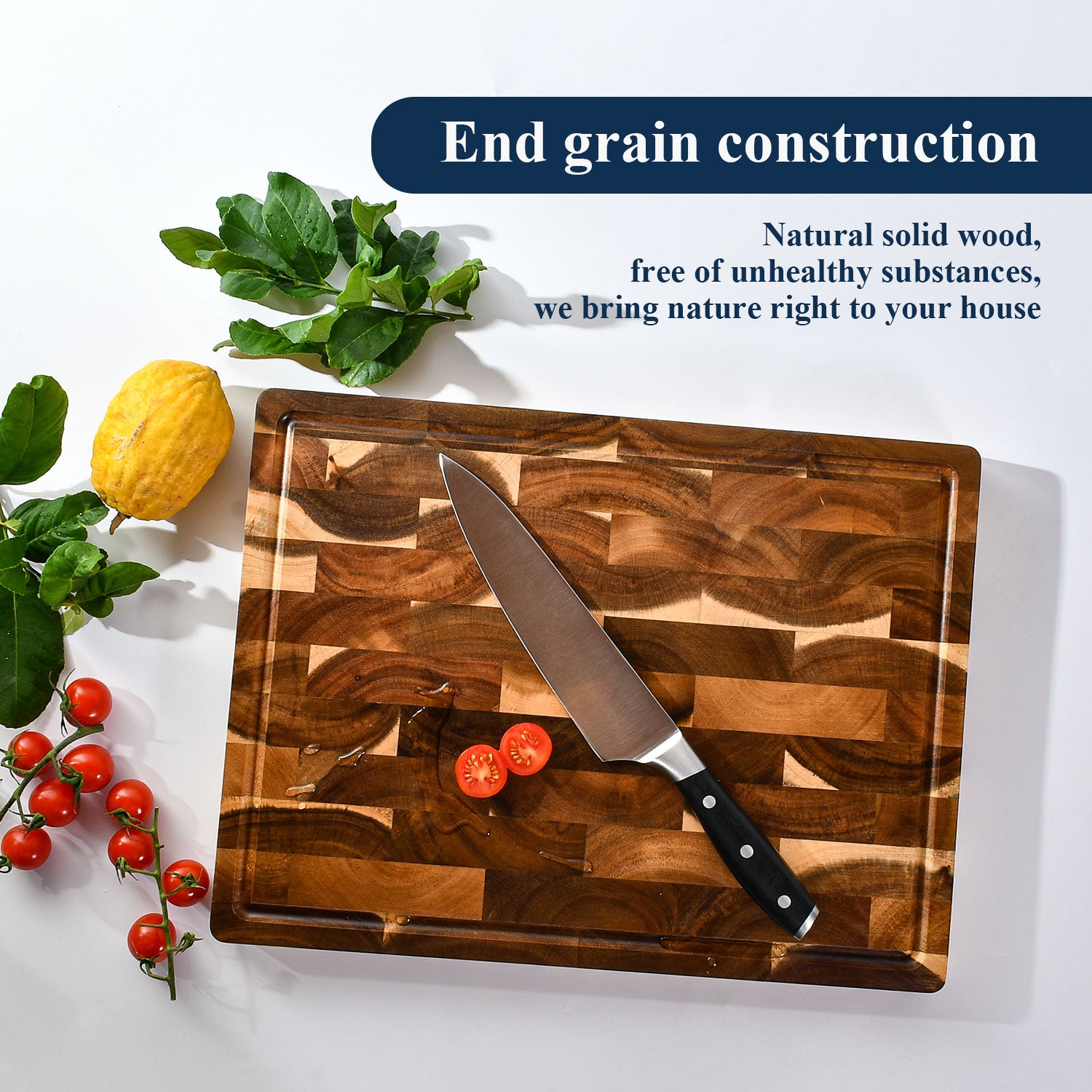 Multi-functional Large End Grain Acacia Wood Cutting Board for Kitchen