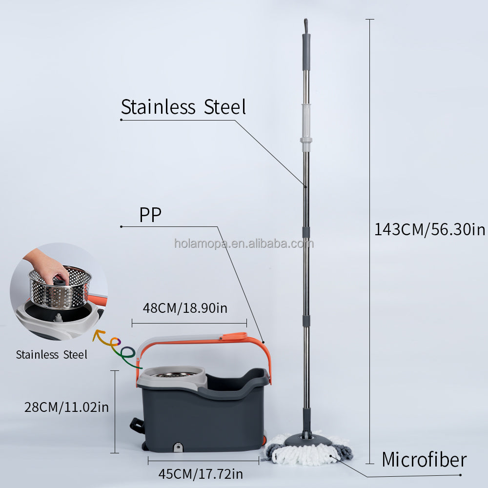 Microfiber Floor Cleaning Spin Mop and Bucket with Wheels