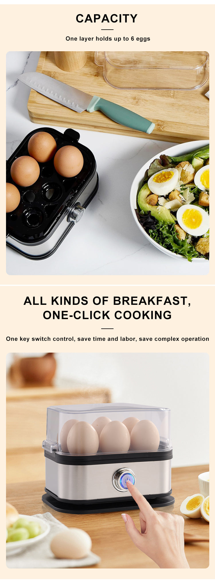 Portable Modern Electric Egg Boiler Six Eggs Steaming Cooker for Home