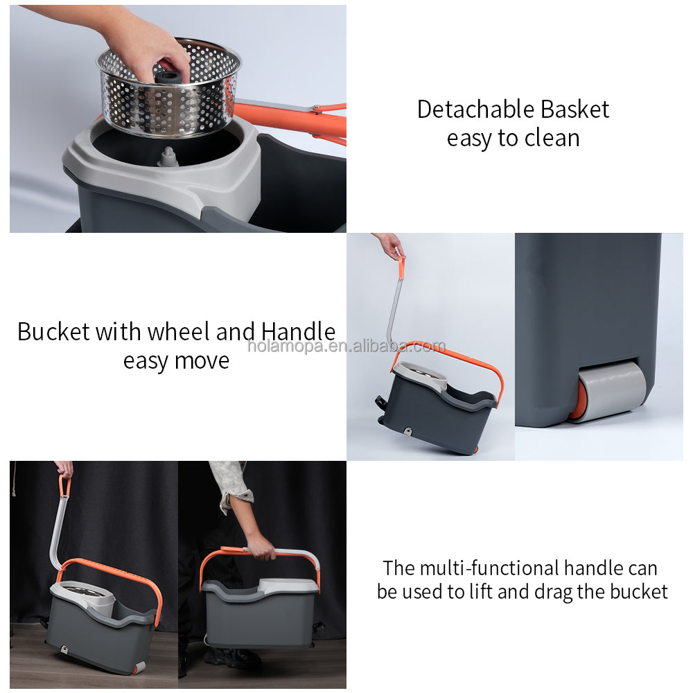 Microfiber Floor Cleaning Spin Mop and Bucket with Wheels