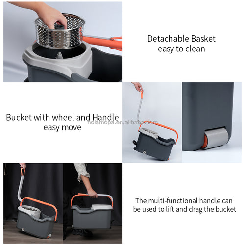 Microfiber Floor Cleaning Spin Mop and Bucket with Wheels